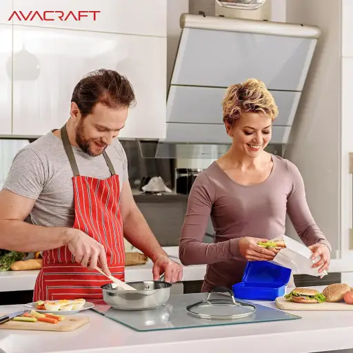 AVACRAFT 8 Inch Frying Pan 18/10 Stainless Steel Skillet with Glass Lid and Dual Pour Spouts - Oven Safe to 500F Induction Compatible No Nonstick Coating Skillet