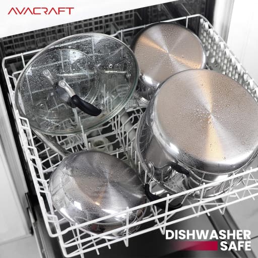 AVACRAFT 10 Piece 18/10 Stainless Steel Cookware Set with Pots Pans and Strainer Lids - Induction Compatible Multi-Ply BBQ Kitchen Essentials