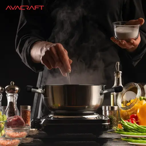 AVACRAFT 8 Inch Stainless Steel Everyday Pan with Five-Ply Base and Shatterproof Dome Glass Lid - Induction Compatible Multipurpose Saute Stir Fry Skillet
