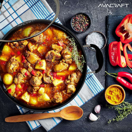 AVACRAFT 9 Inch Ceramic Nonstick Pan for Everyday with Glass Lid and Tri-Ply PFOA Fee - Stainless Steel - Induction Compatible Skillet