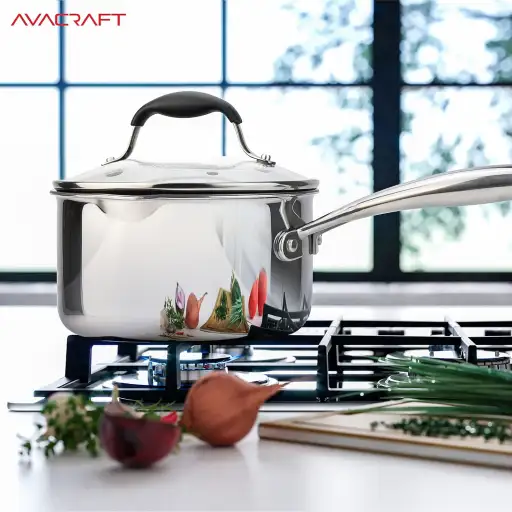 AVACRAFT 2.5 Quart Ceramic Nonstick Saucepan with Glass Strainer Lid and Dual Pour Spouts - PFOA Free BBQ Sauce Pot