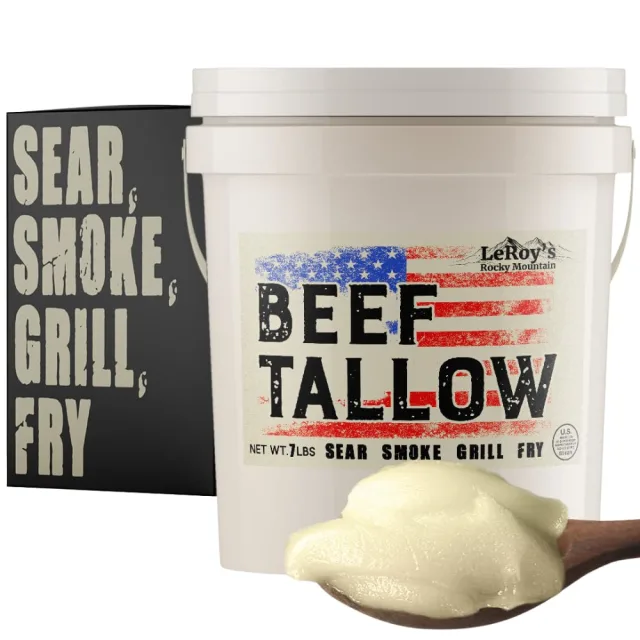 LeRoy's Rocky Mountain Beef Tallow 7 Pound Tub - Pure Rendered Beef Fat for Cooking