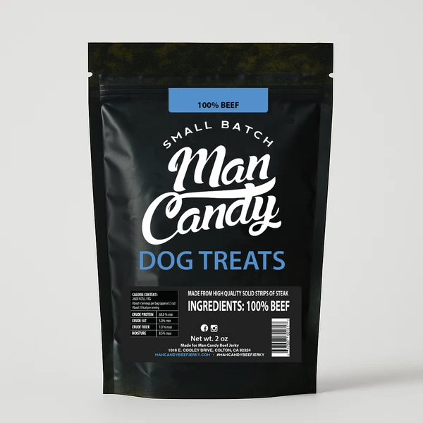 Man Candy Beef Jerky Dog Treats Made from 100 Percent Real Premium Beef - High Protein Natural BBQ Dog Treats for All Breeds