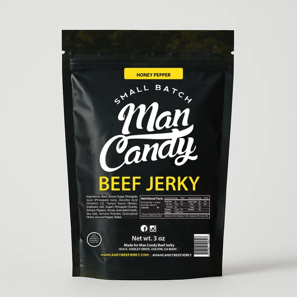Man Candy Honey Pepper Jerky with Natural Honey Sweetness and Bold Black Pepper Spice - Sweet Spicy Jerky High Protein Jerky Premium BBQ Beef Jerky Snack for Hiking Outdoor Adventures and Everyday On-The-Go