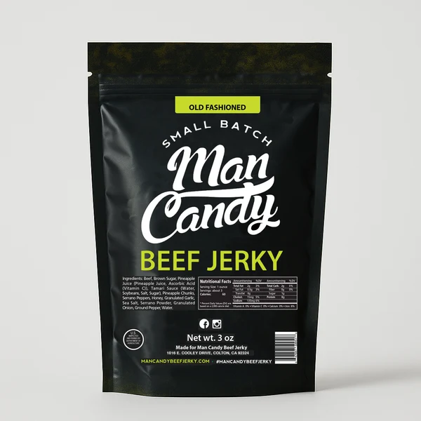 Man Candy Old Fashioned Beef Jerky - Classic Savory Tender Premium High Protein Beef Jerky Snack for Hiking Camping Rodeo and Everyday On-The-Go Snacking