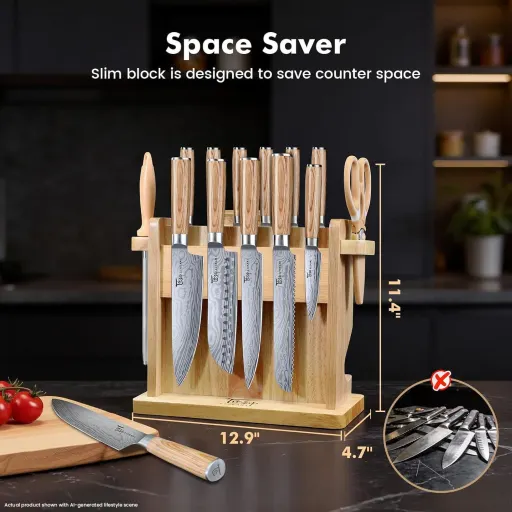 SYOKAMI 14 Piece Japanese Kitchen Knife Set with Torii Style FSC Certified Magnetic Knife Block German DIN1.4116 Steel Blades and Exotic Pakkawood Handle Knives - 2026 Upgrade BBQ Kitchen Knife Gift Set