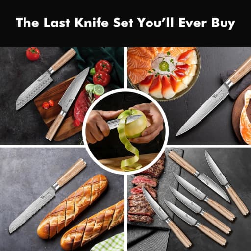 SYOKAMI 14 Piece Japanese Kitchen Knife Set with Torii Style FSC Certified Magnetic Knife Block German DIN1.4116 Steel Blades and Exotic Pakkawood Handle Knives - 2026 Upgrade BBQ Kitchen Knife Gift Set