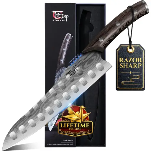 SYOKAMI 9.5 Inch Gyuto Chef Knife Japanese Chef Knife with High Carbon Steel Plain Edge Blade Guardian Edge Bolster and FSC Certified Wenge Wood Non-Slip Handle - Professional BBQ Kitchen Knife