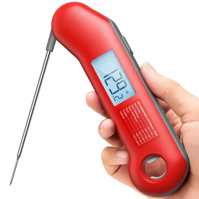 ThermoMaven Professional Instant Read Meat Thermometer with auto-rotating backlit display and IP67 waterproof design for BBQ grilling and cooking