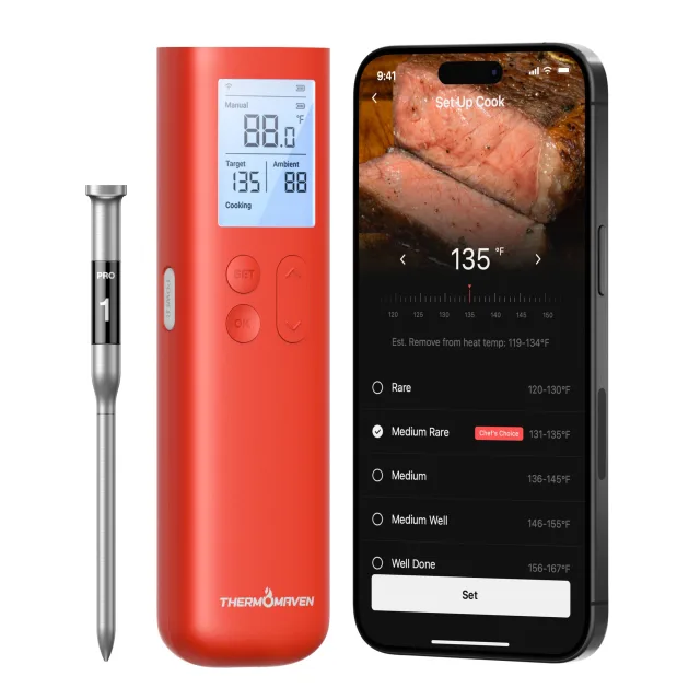 ThermoMaven G1 Smart Wireless Meat Thermometer with Sub-1G signal, standalone display base for BBQ grilling and smoking