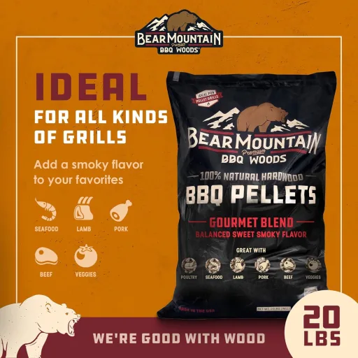 Bear Mountain 20 Pound Gourmet Blend All Natural Hardwood Wood, Smoker Wood Pellets, Pellets BBQ for Pellet Smokers Gas Charcoal and Electric Grills - USA Made Clean Smoke BBQ Pellets