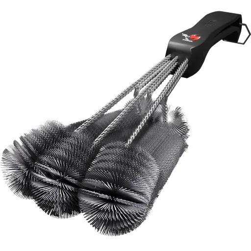 Kona 360 Clean 3-in-1 BBQ Grill Brush with Attached Scraper and 18 Inch Stainless Steel Handle - Heavy Duty Cleaning Wire Grill Brush for Porcelain Ceramic and Infrared Outdoor Grills