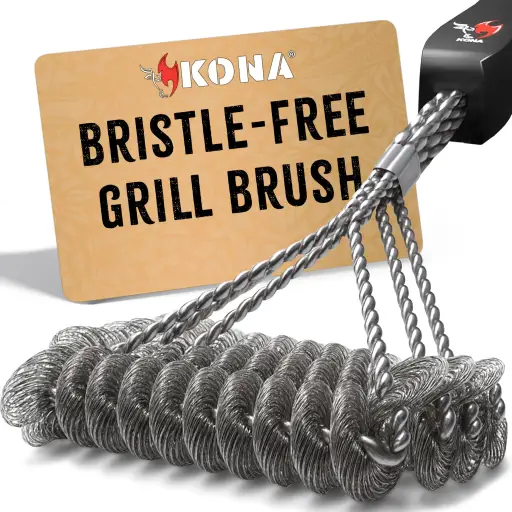 Kona Safe Clean Bristle-Free Grill Brush Stainless Steel BBQ Grill Cleaner with Triple Head Cleaning System and 18 Inch Weather-Resistant Handle - Safe Grill Cleaner for Weber Cast Iron Ceramic and Porcelain Grills