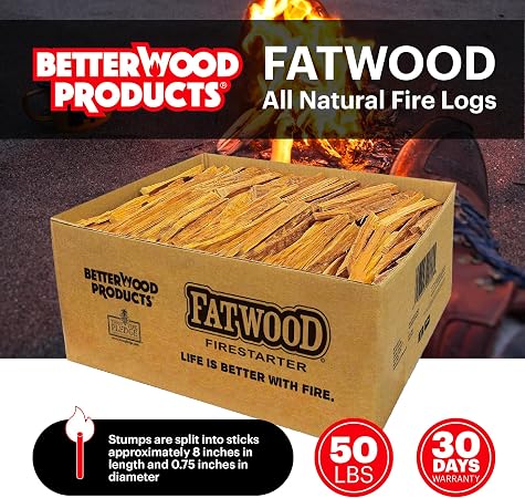Fatwood Fire Starter 50lb BBQ Fire Starter Sticks Natural Fire Starter Made from 100 Percent All Natural Resin Rich Pine Made from 100 Percent All Natural Resin Rich Pine - Campfire Fire Pit Wood Stove and Chimney Fire Starter for Indoor and Outdoor Use